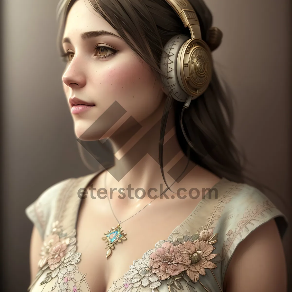 Picture of Enchanting Princess with Adorned Lips and Majestic Necklace