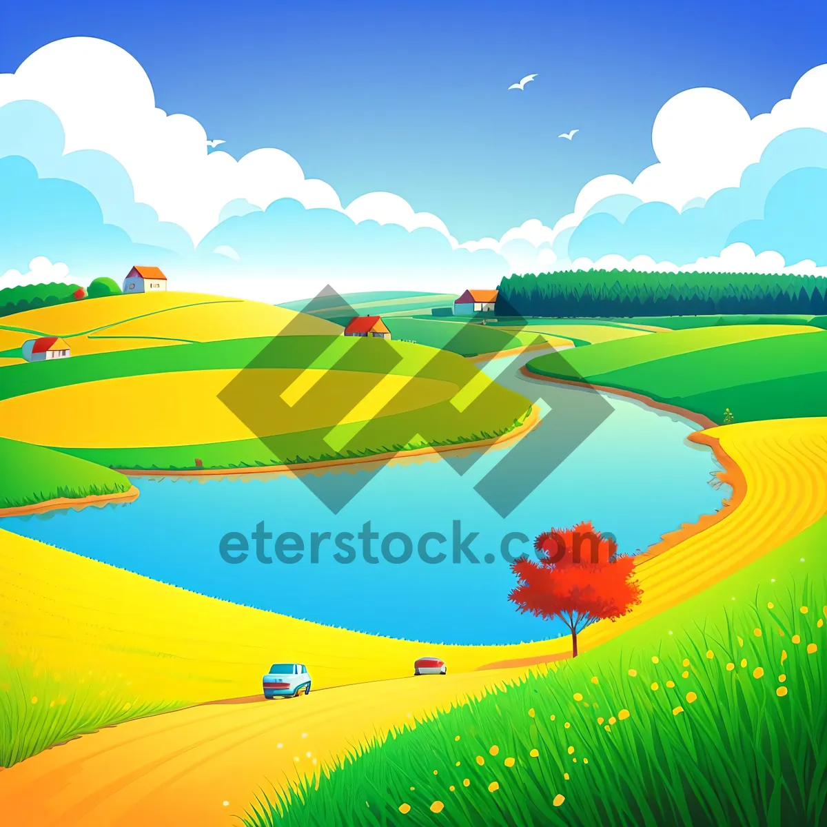 Picture of Serene Summer Sky over Countryside Meadow