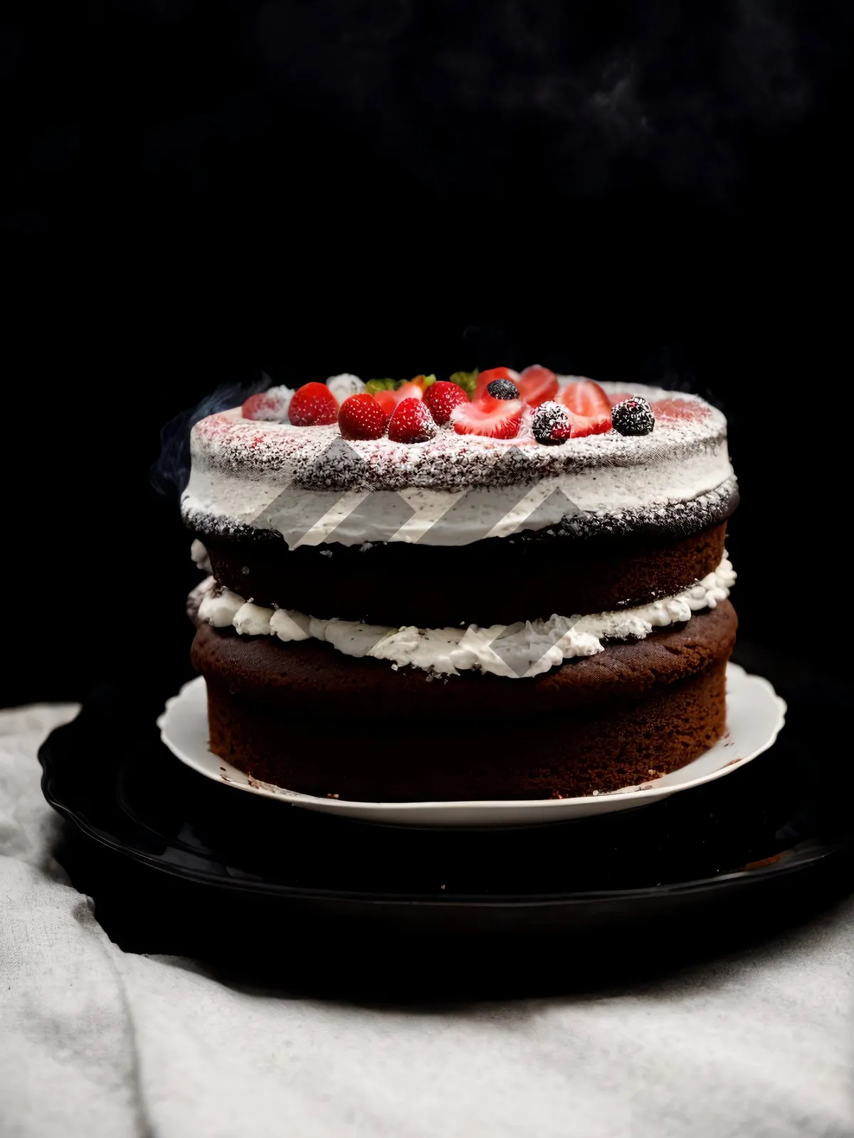 Picture of Delicious Fruit Cream Cake with Chocolate Frosting