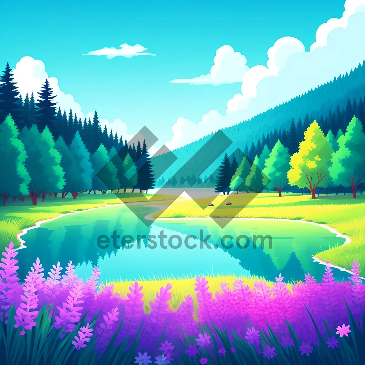 Picture of Colorful Rural Landscape Under Bright Sunlight