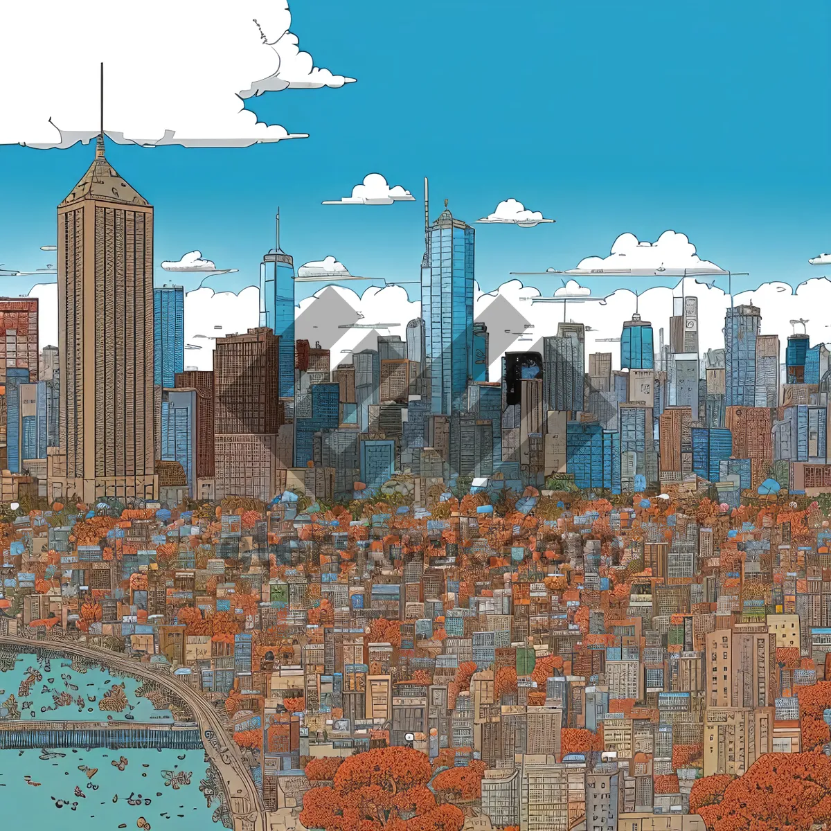 Picture of Modern city skyline puzzle game - aerial view landscape.