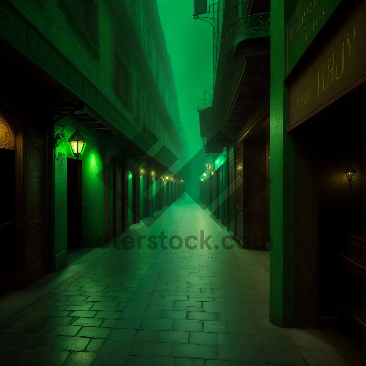 Picture of Illuminated urban prison hallway with architectural elements.