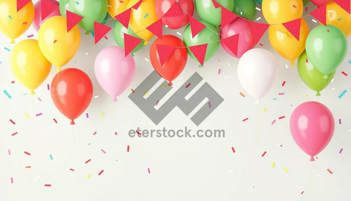 Picture of Colorful birthday party decoration with balloons and confetti.