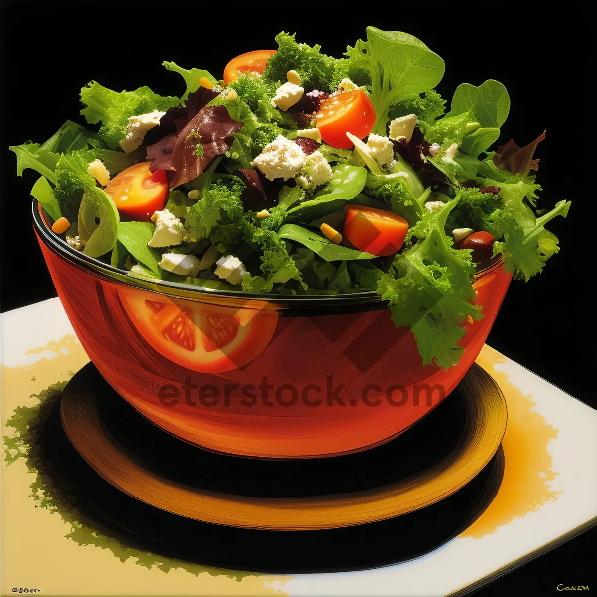 Picture of Delicious vegetarian salad bowl with fresh vegetables and herbs.