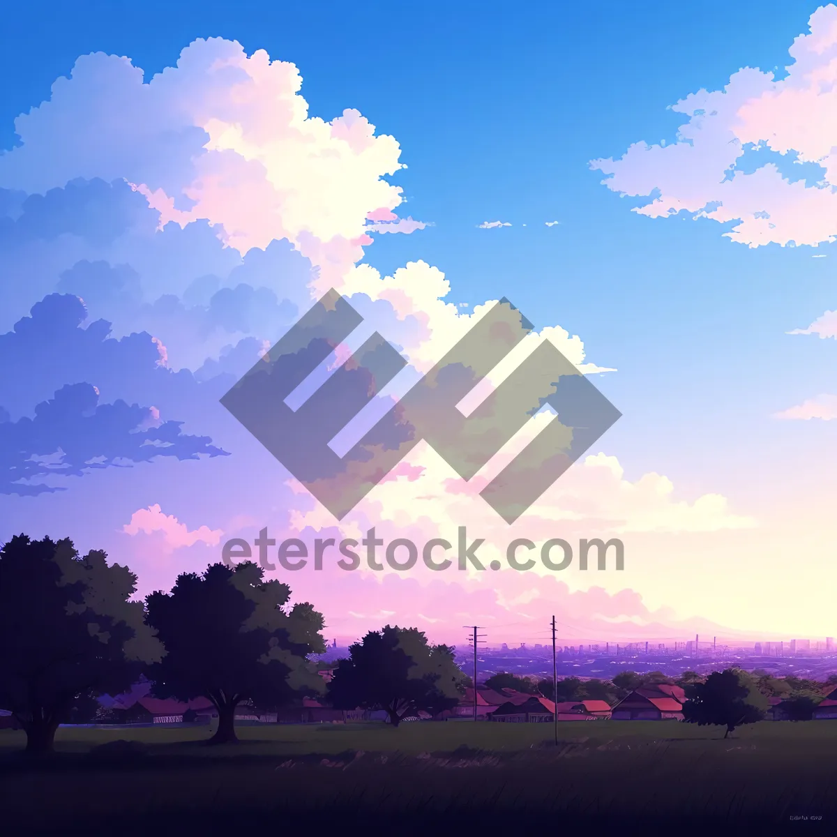 Picture of Vibrant Sunset Sky with Fluffy Clouds