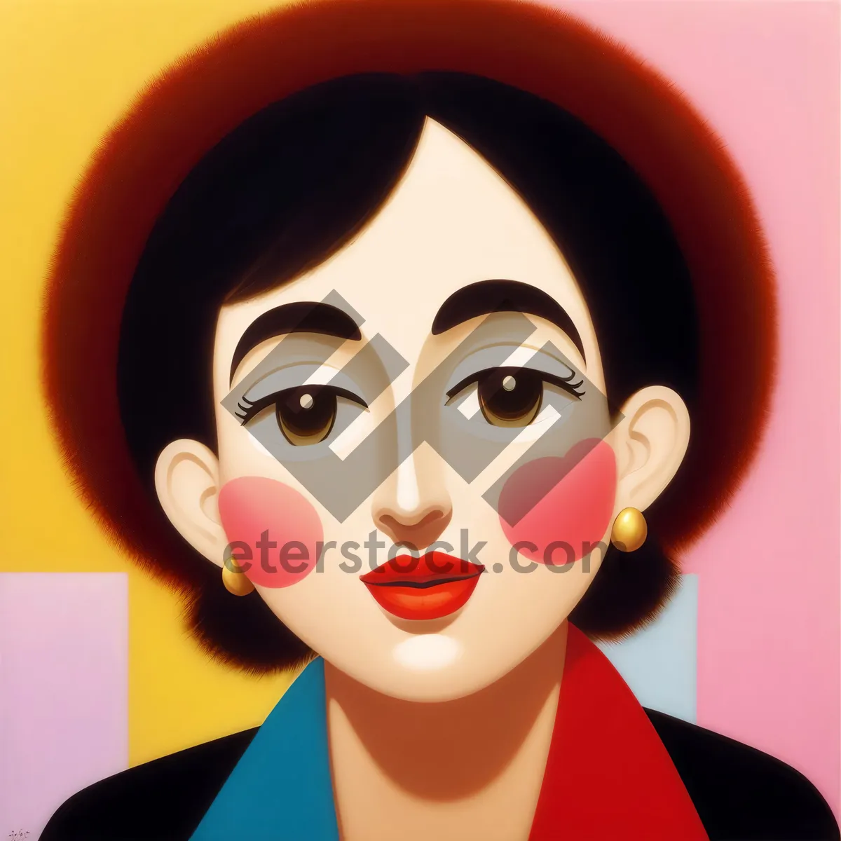 Picture of Fashion Model with Colorful Hair Wig in Cartoon Mask.