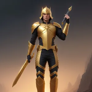 Male warrior with helmet and halberd