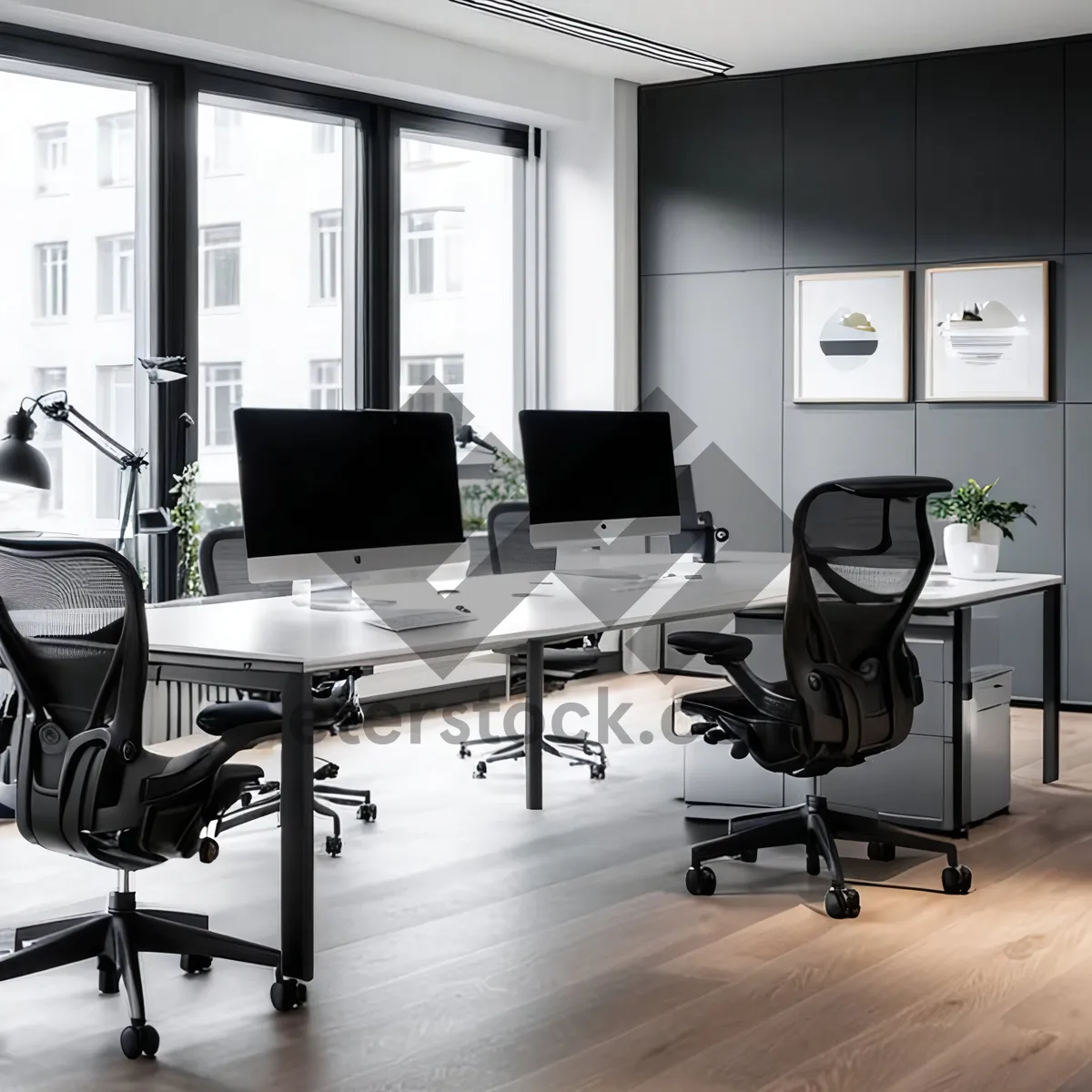 Picture of Modern luxury office interior design with wooden furniture