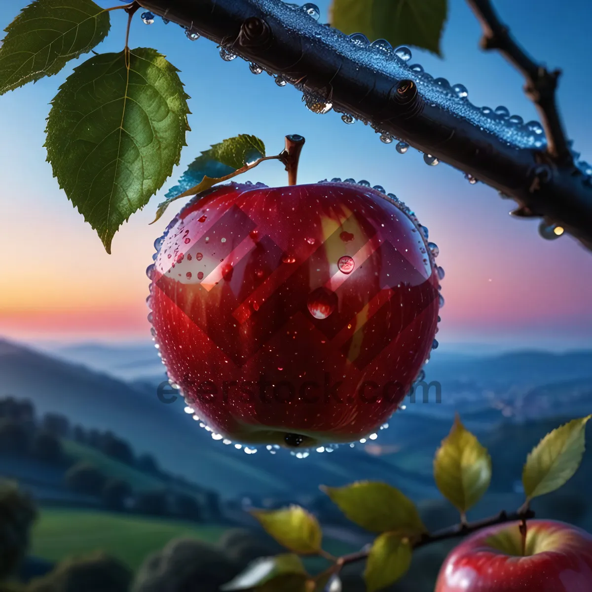 Picture of Fresh Cherry Apple on Tree Branch