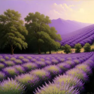 Serene Lavender Field Under Sunny Sky