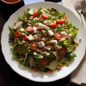 Healthy Salad Plate with Fresh Vegetables and Meat