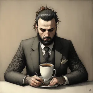Happy businessman enjoying coffee in office