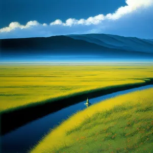 Picturesque Countryside Meadow Under Blue Skies