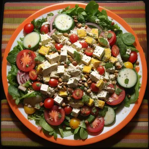 Delicious gourmet vegetable plate with cheese