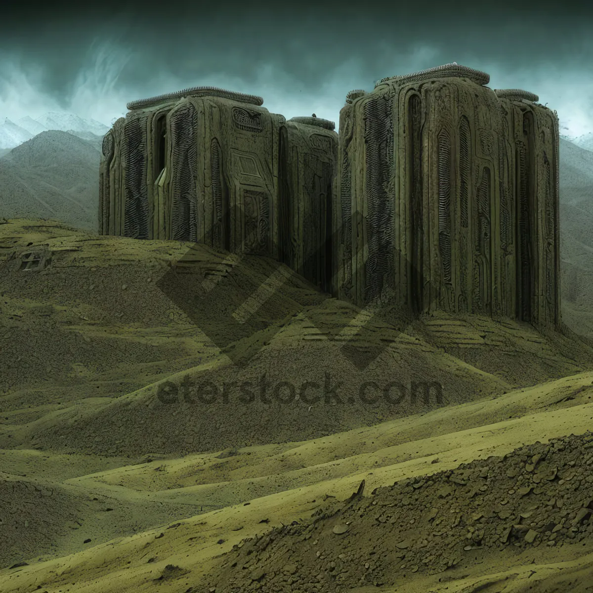 Picture of Rustic Megalith Memorial amidst Serene Mountain Landscape