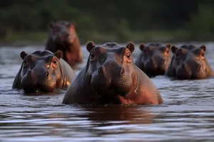 Wild Hippopotamus Swimming in the Sea