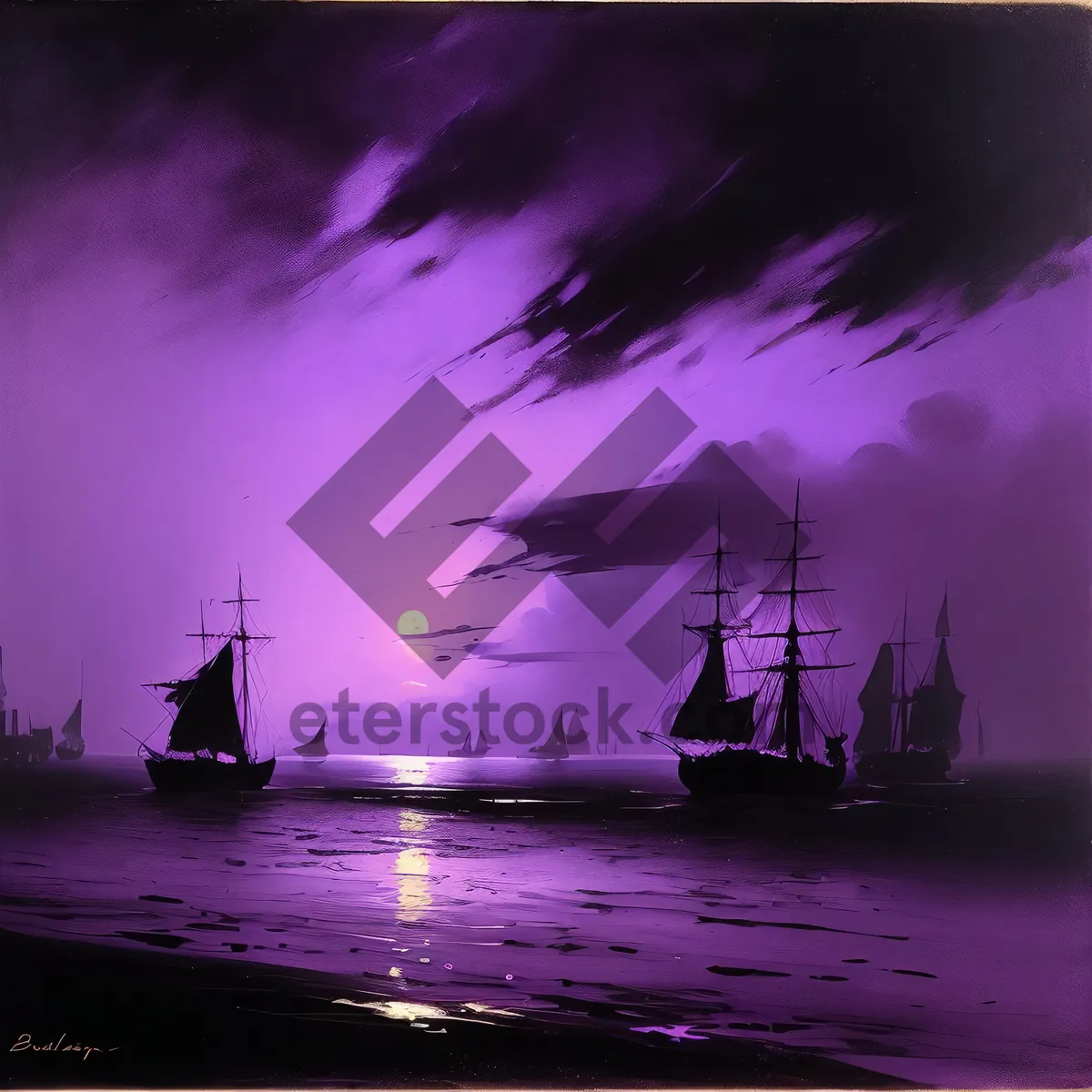 Picture of Sunset Sea: Majestic Sky with Pirate Vessel