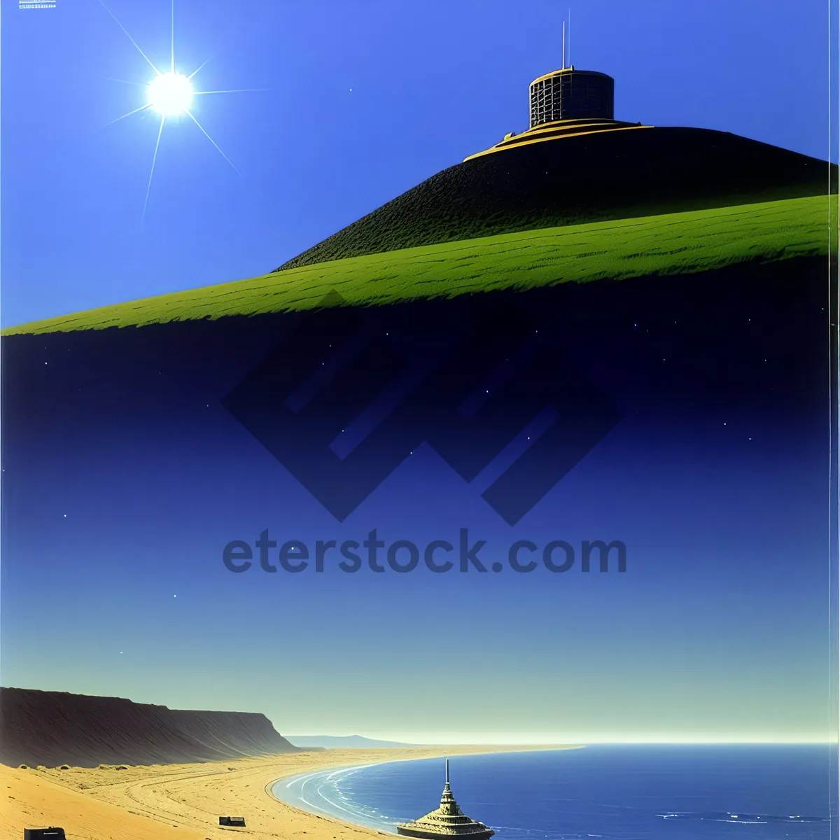 Picture of Majestic Beacon Tower on Coastal Island at Sunset