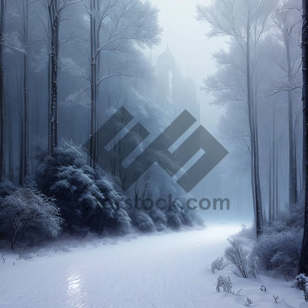 Picture of Frosty Winter Wonderland in Snowy Forest