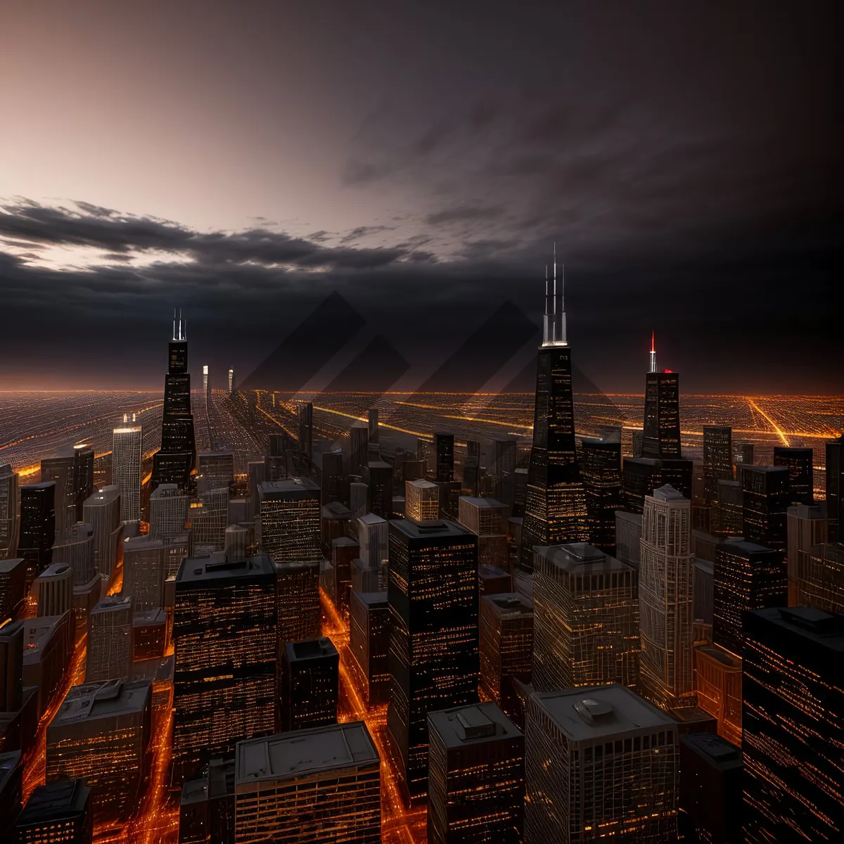 Picture of Urban Skyline at Sunset: Modern Cityscape with Skyscrapers