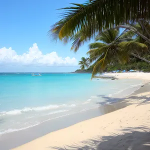 Tropical beach vacation paradise under a sunny sky