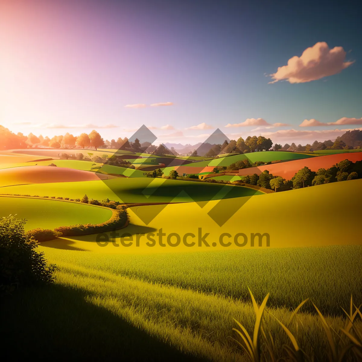 Picture of Golden Sunset Over Rolling Meadow