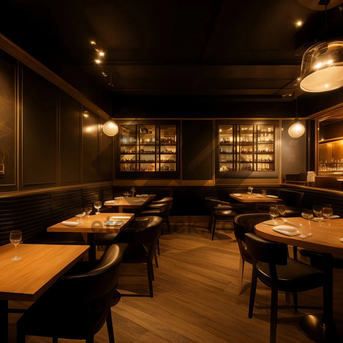 Picture of Modern luxury restaurant interior design with wood furniture
