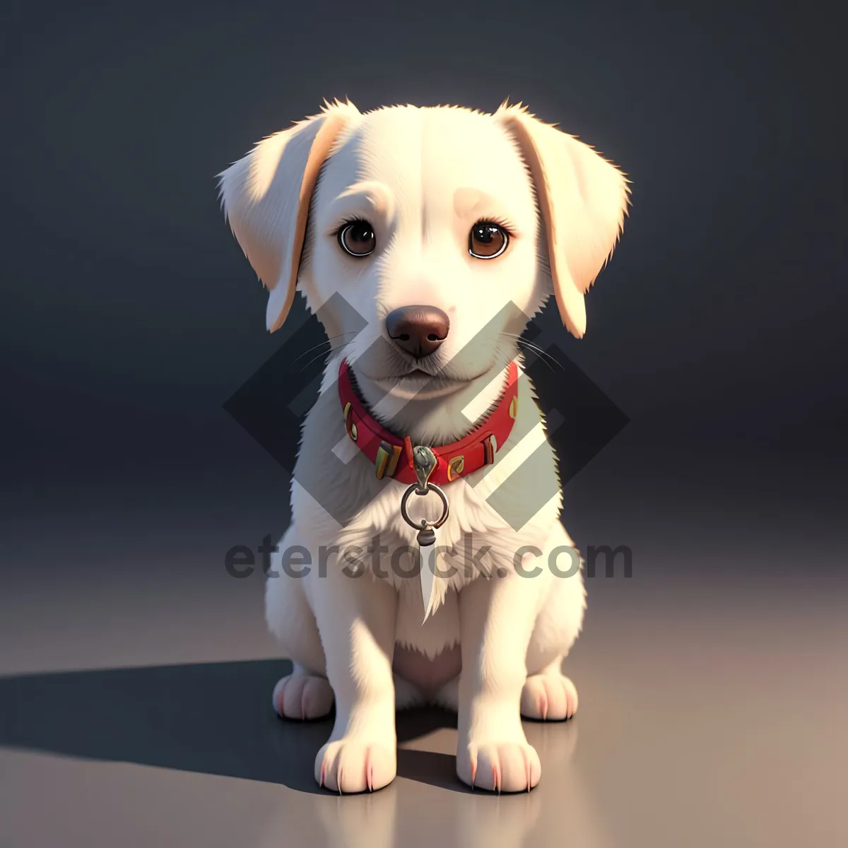 Picture of Adorable Brown Retriever Puppy Sitting with Collar