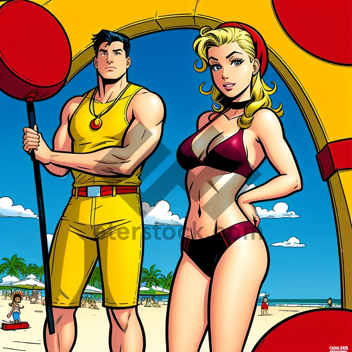 Picture of Moonlit Beachwear: Sexy Cartoon Model in Fashionable Swimsuit