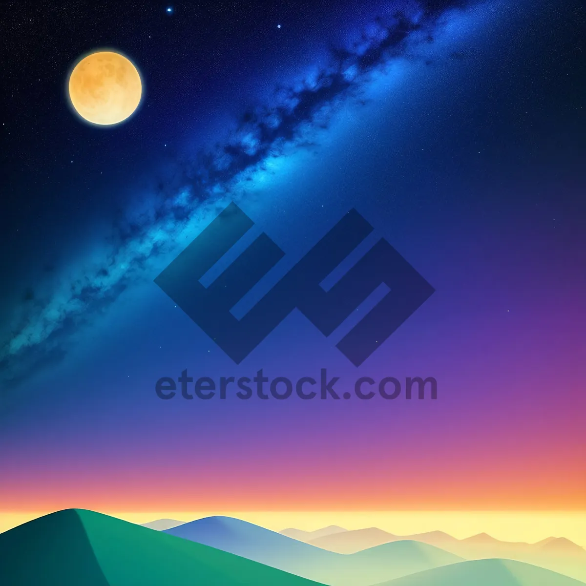 Picture of Starry Celestial Night Sky - Bright Moon, Stars, and Galaxy