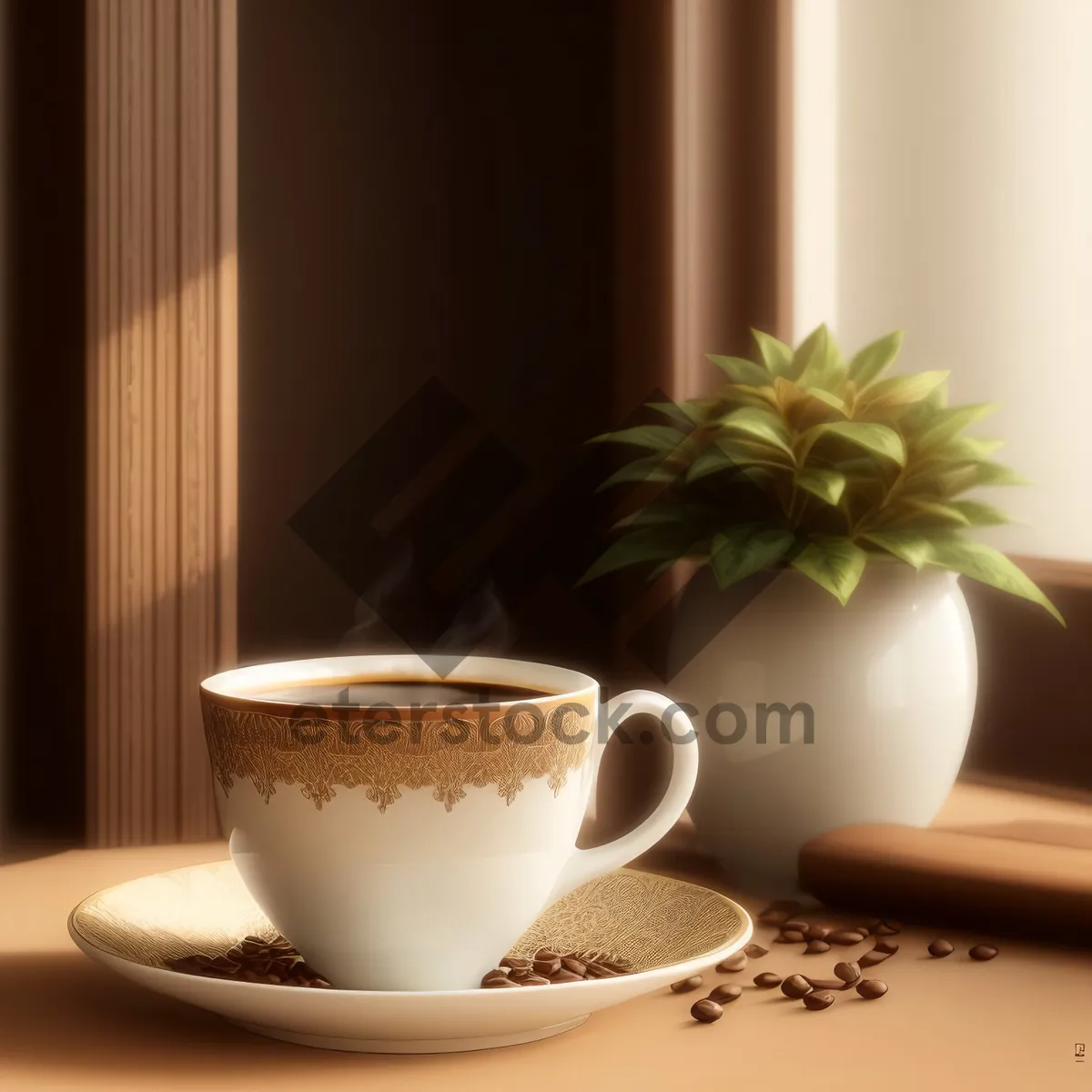 Picture of Morning Brew: Hot Coffee in Elegant China Saucer