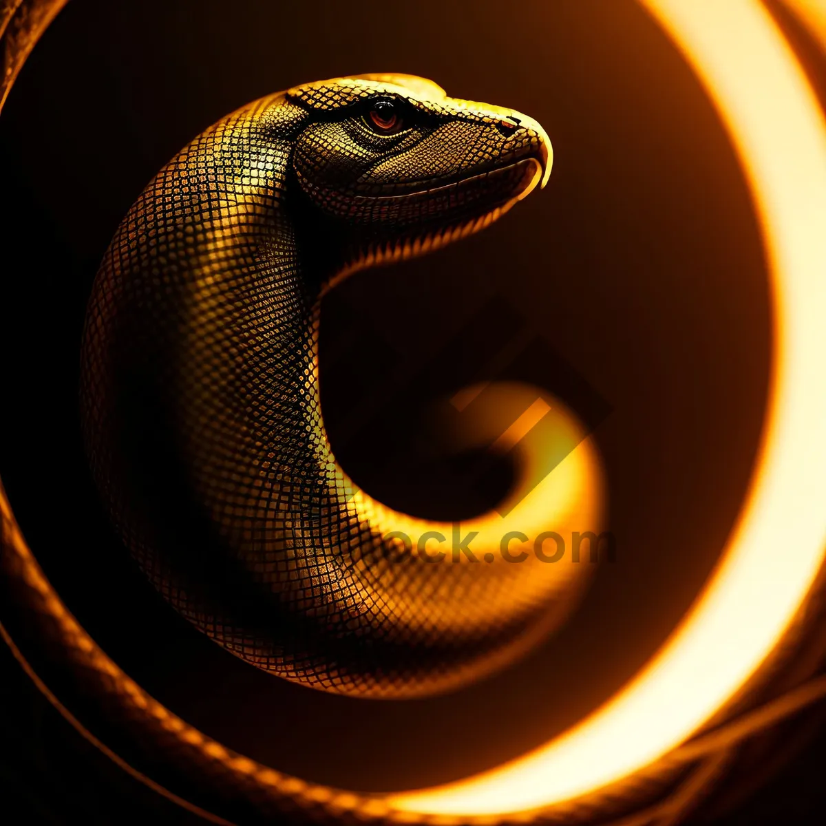 Picture of Dynamic Black Snake with Shiny Fractal Swirls