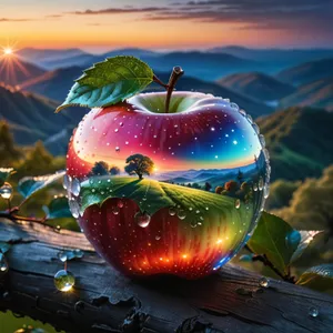 Fresh Red Apple with Juicy Water Drops