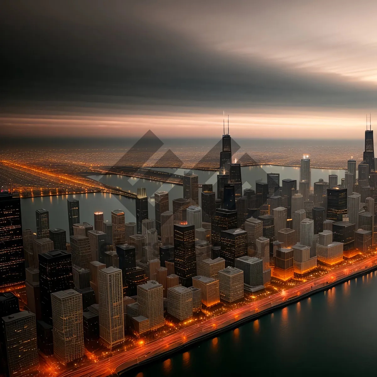 Picture of Urban Nightscape: Towering Skyscrapers by the River