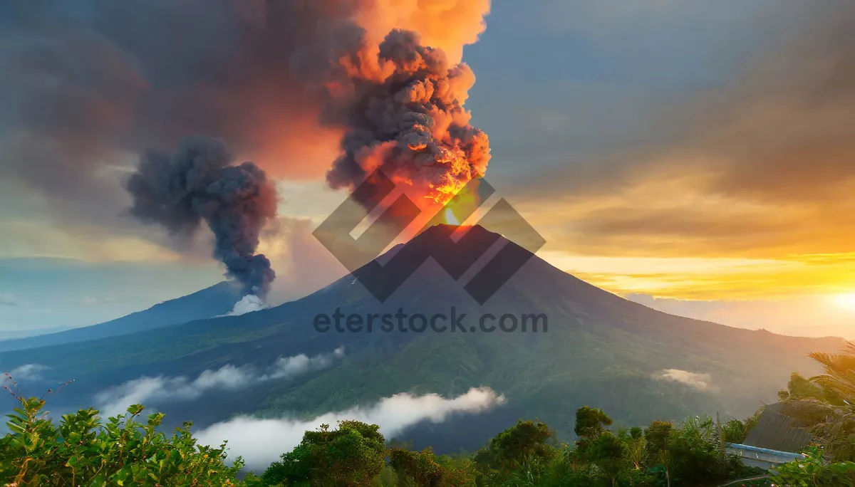 Picture of National Park Sunset Over Volcanic Mountains Landscape Fire