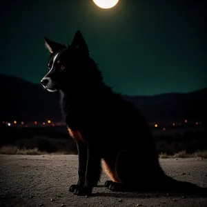 Cute Border Collie Dog on Leash at Sunset