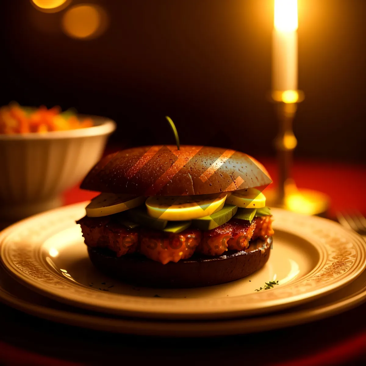 Picture of Flame-lit Celebration with Decorative Candle on Plate