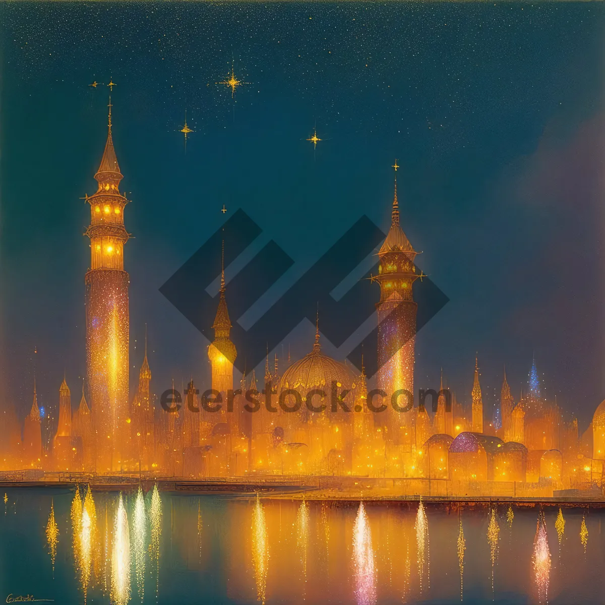 Picture of Enchanting Twilight View of Majestic Historic Cathedral by the River