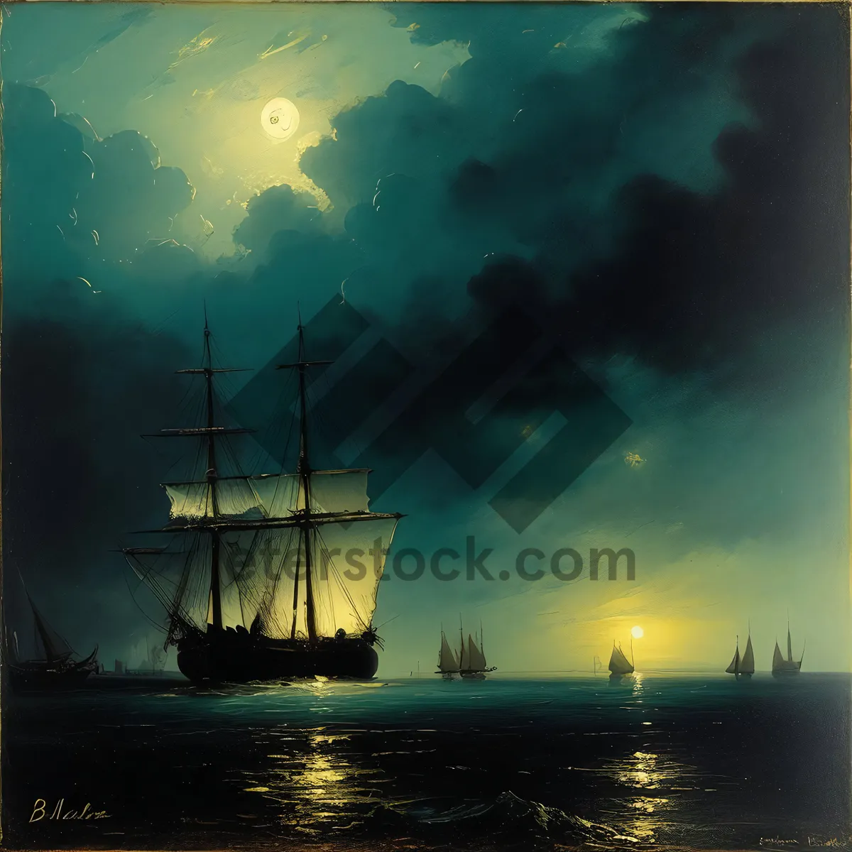 Picture of Majestic Sunset Voyage on Old Nautical Ship