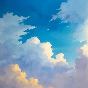 Vibrant Azure Sky with Fluffy Cumulus Clouds