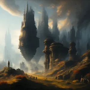 Majestic Sunset over Canyon and Mountains