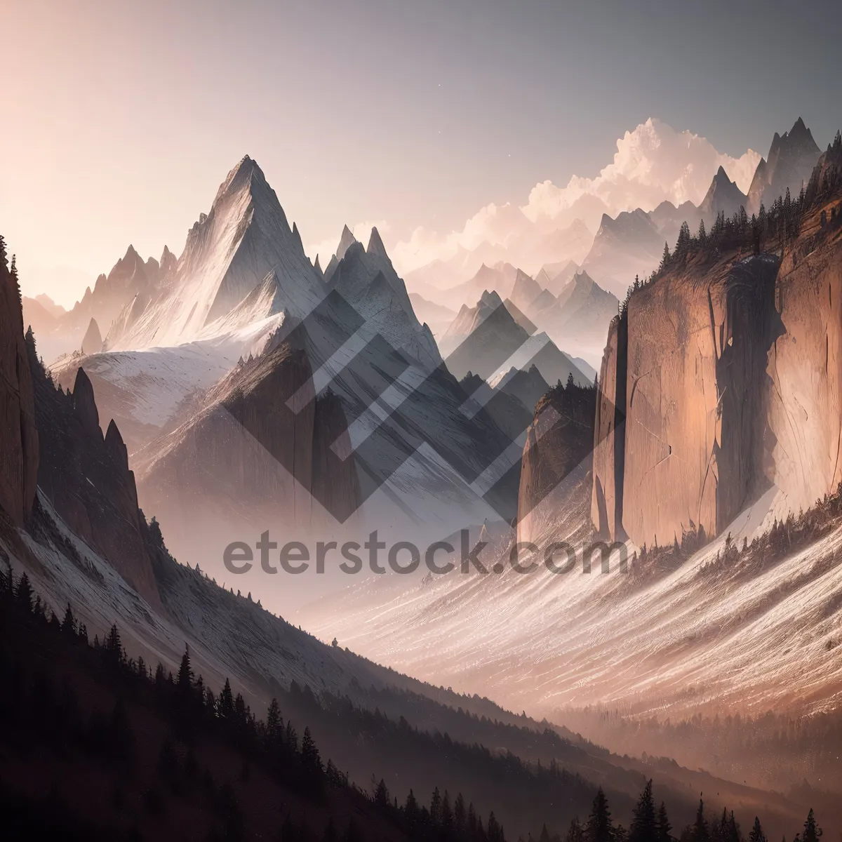 Picture of Snow-capped Alpine Peaks and Majestic Valleys