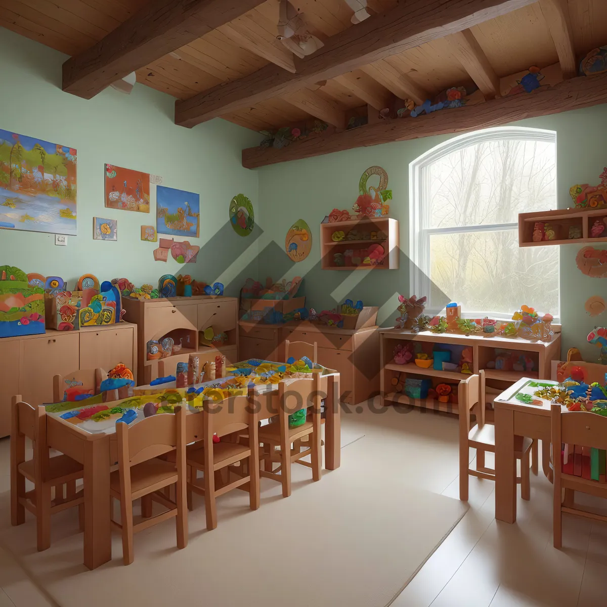 Picture of Modern Contemporary Dining Room with Wood Furniture