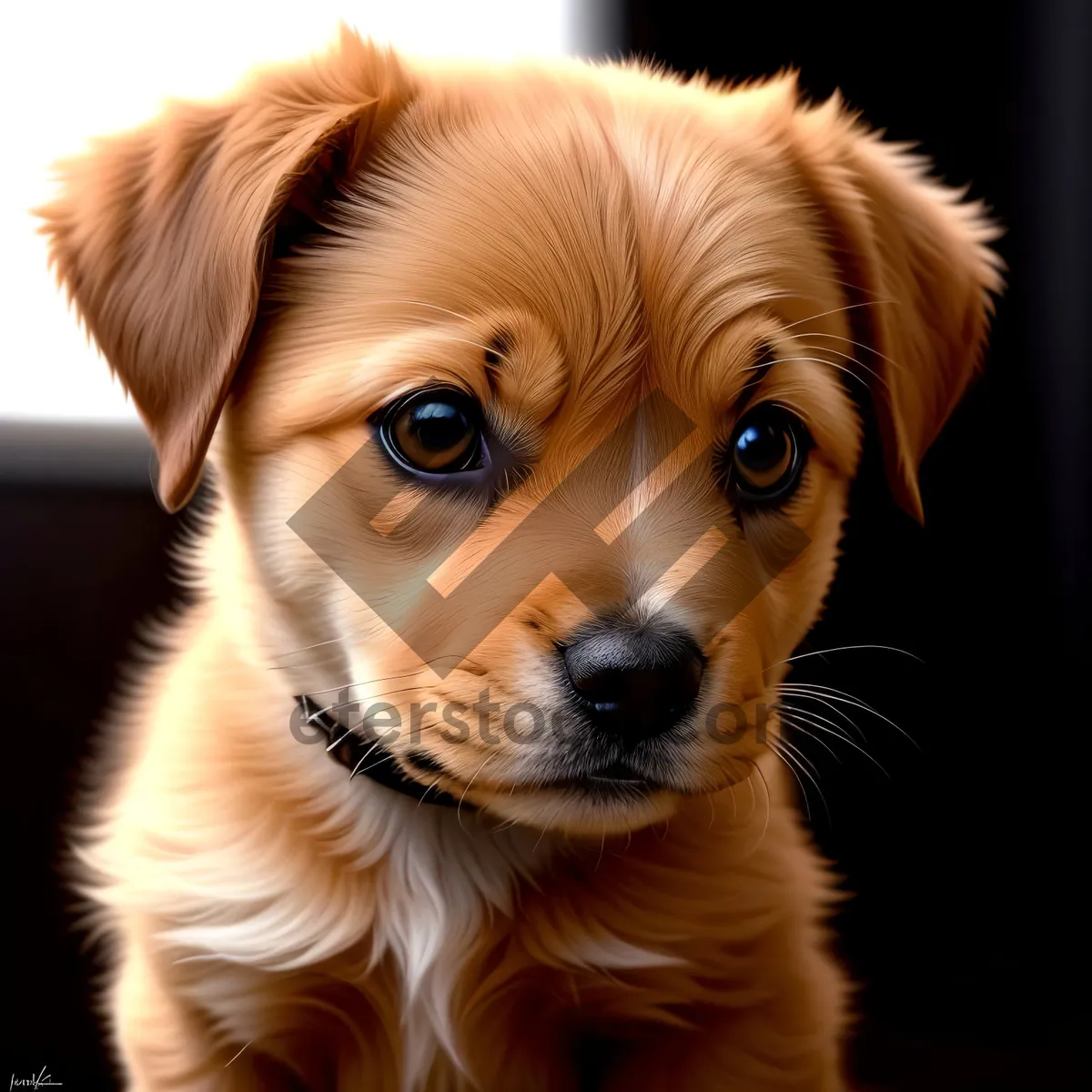 Picture of Adorable Golden Retriever Puppy Sitting and Looking