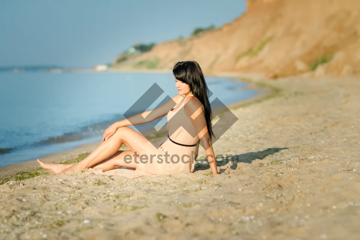 Picture of Attractive model enjoying vacation on tropical beach.