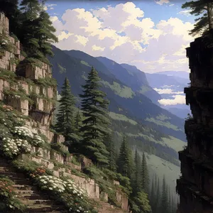 Majestic Mountain Range in Serene Valley