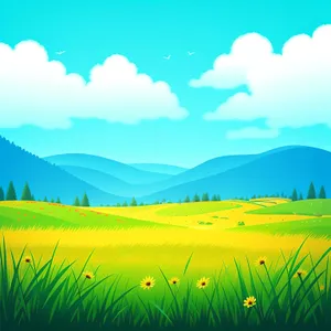 Colorful Meadow Landscape Under Clear Blue Sky