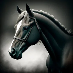 Thoroughbred Stallion in Bridle, Head Portrait