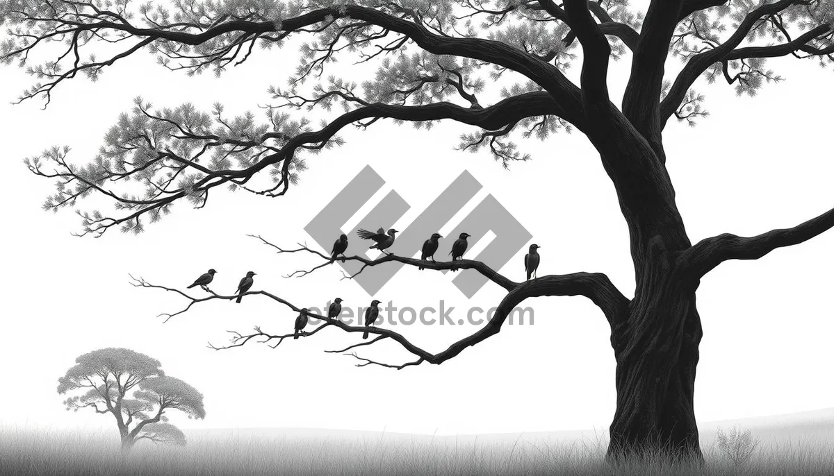 Picture of Autumn Tree Silhouette Against Sky In Forest