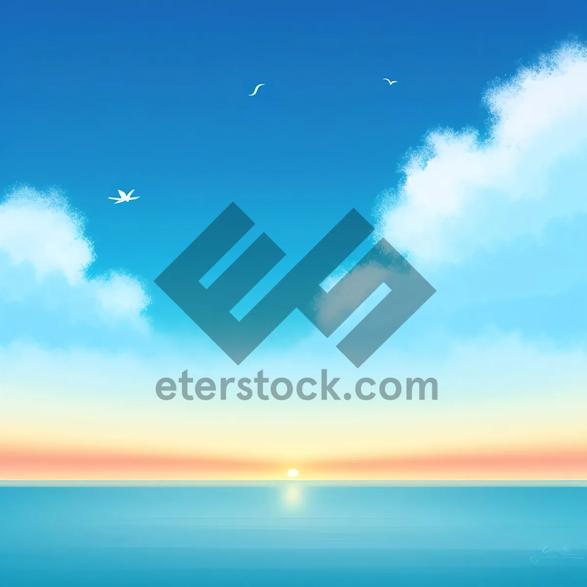 Picture of Serene Summer Seascape Under Vibrant Sunset Sky